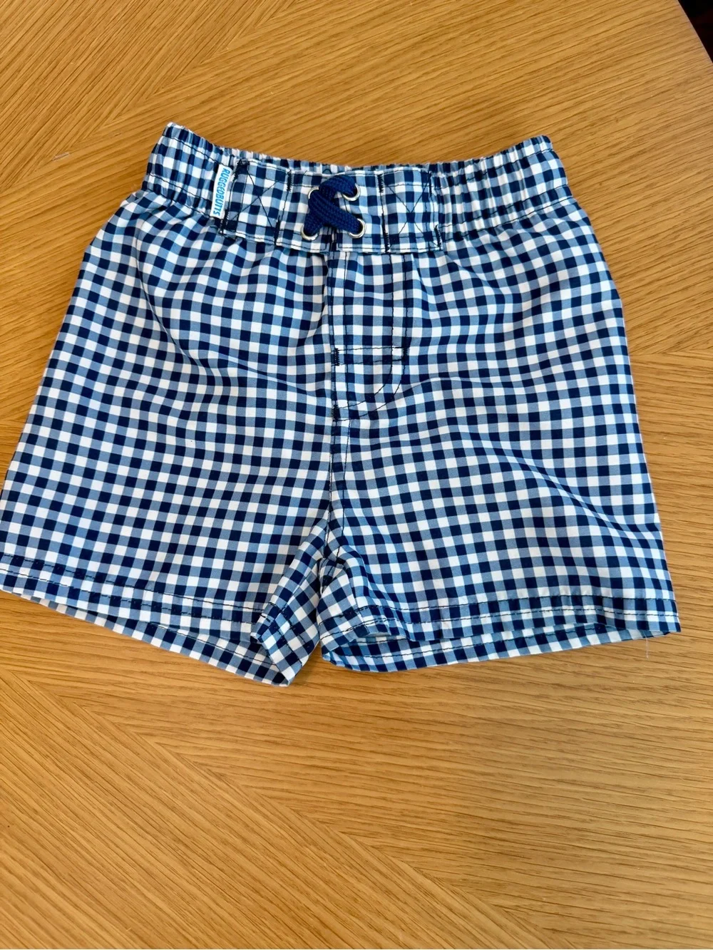 RuggedButts Boys 12-18M Navy Gingham Swim Trunks